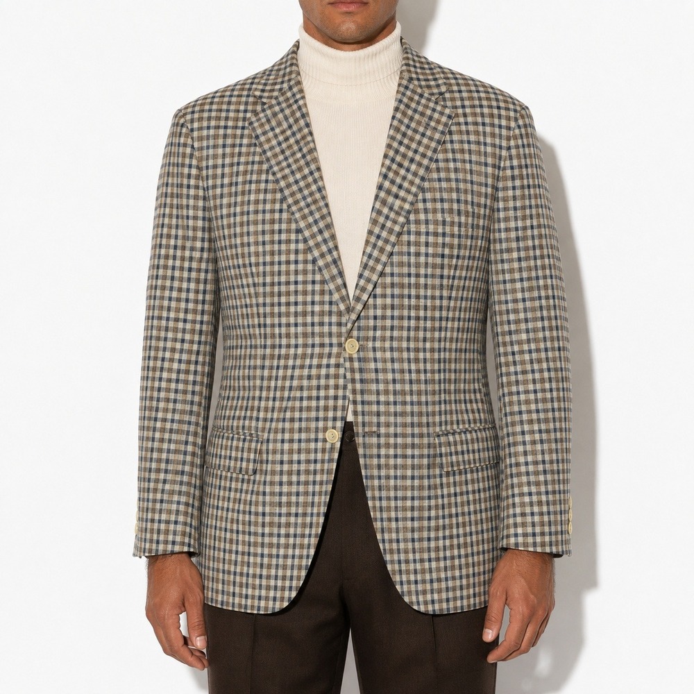00s Vintage Checked Wool Blazer Mens 42R Gray Blue Brown Hardwick Sport Coat
